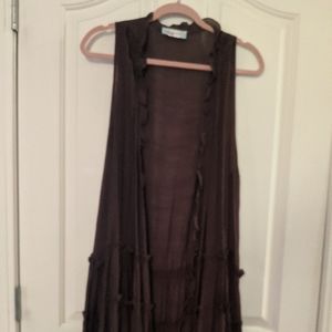 Brown long lace trim vest